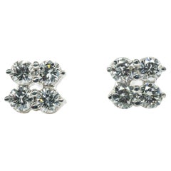 Diamond Stud Earrings 14K White Gold Retro 1.20 TDW