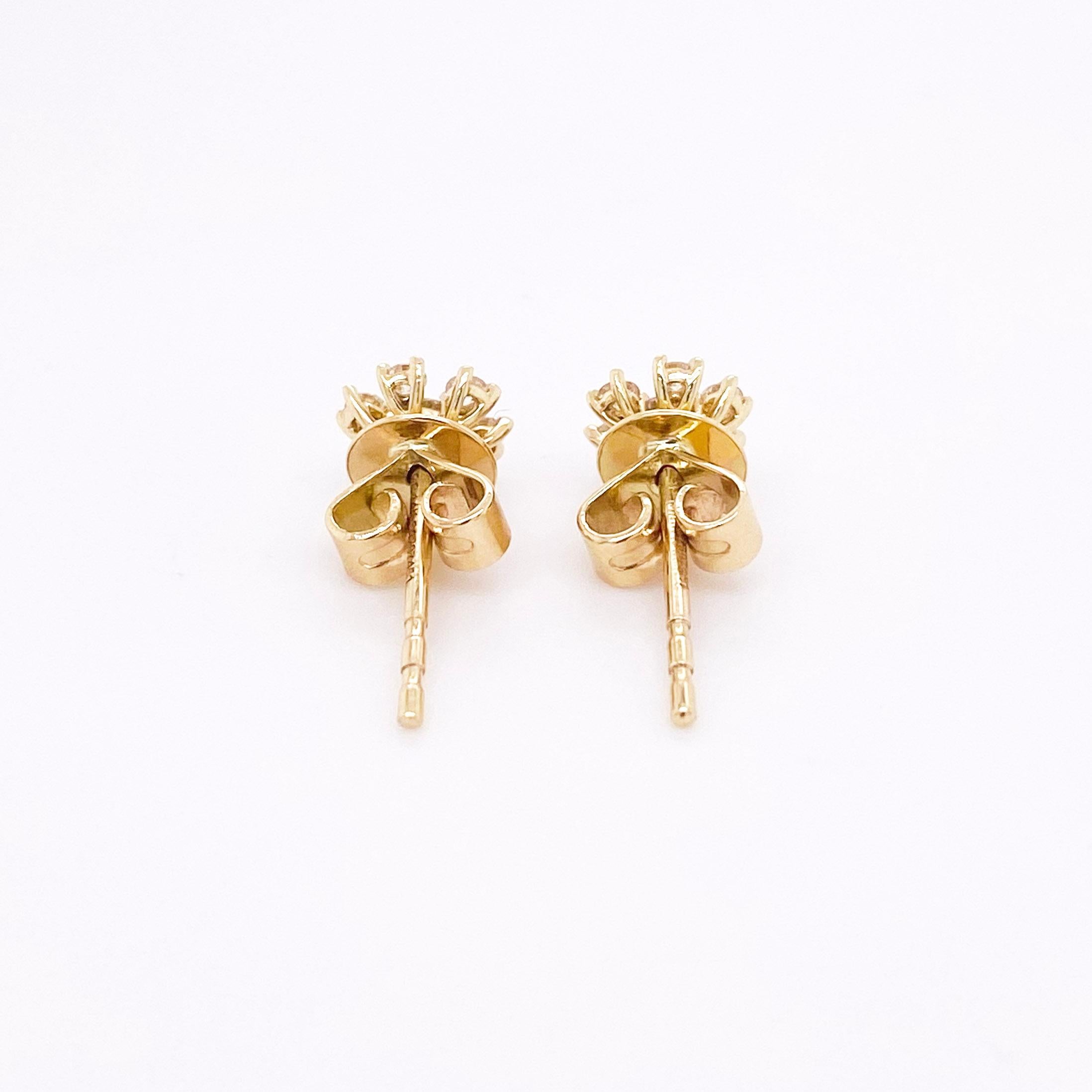 Diamond Stud Earrings, 14K Yellow Gold Diamond Earrings, Flower Diamond Cluster In New Condition In Austin, TX