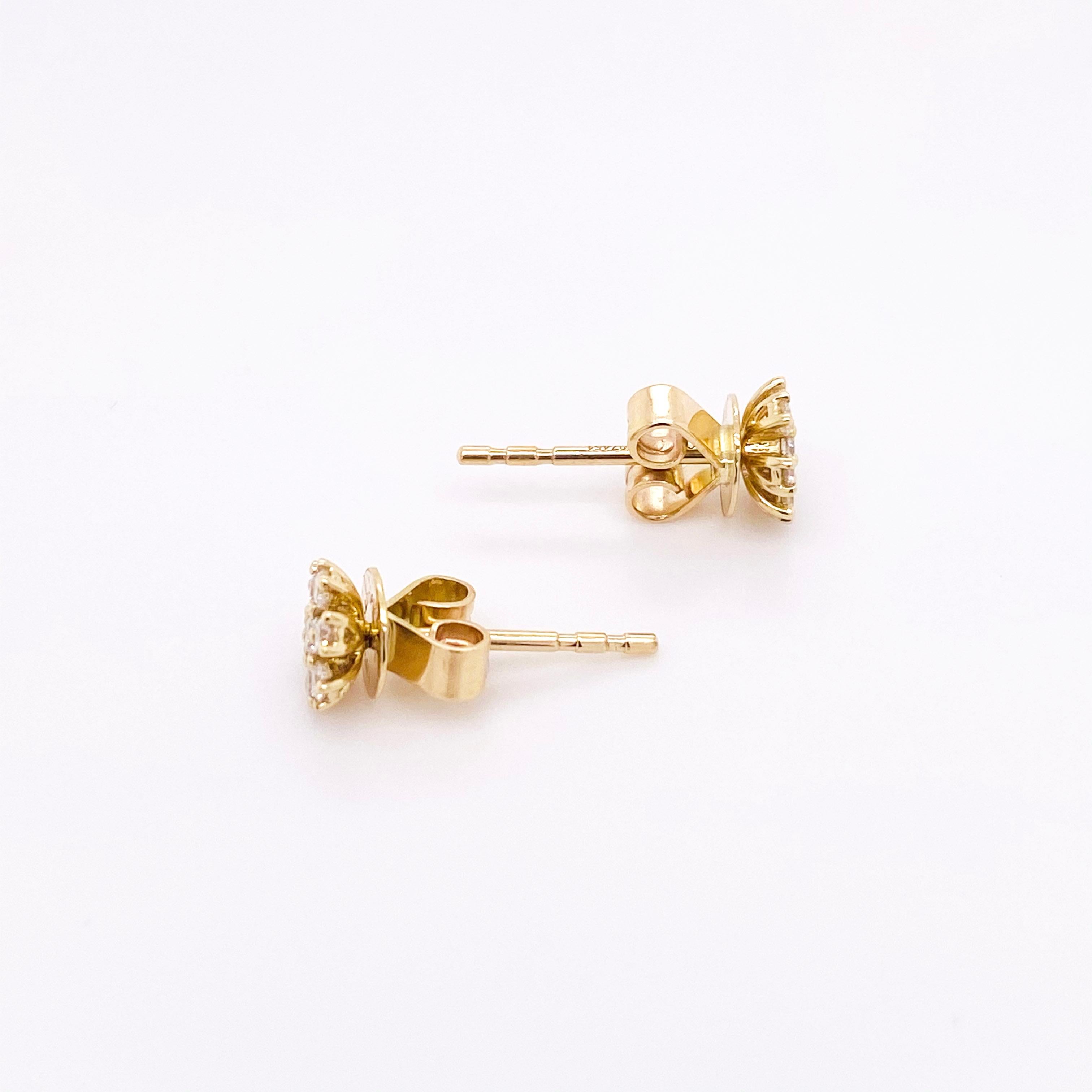 Women's Diamond Stud Earrings, 14K Yellow Gold Diamond Earrings, Flower Diamond Cluster
