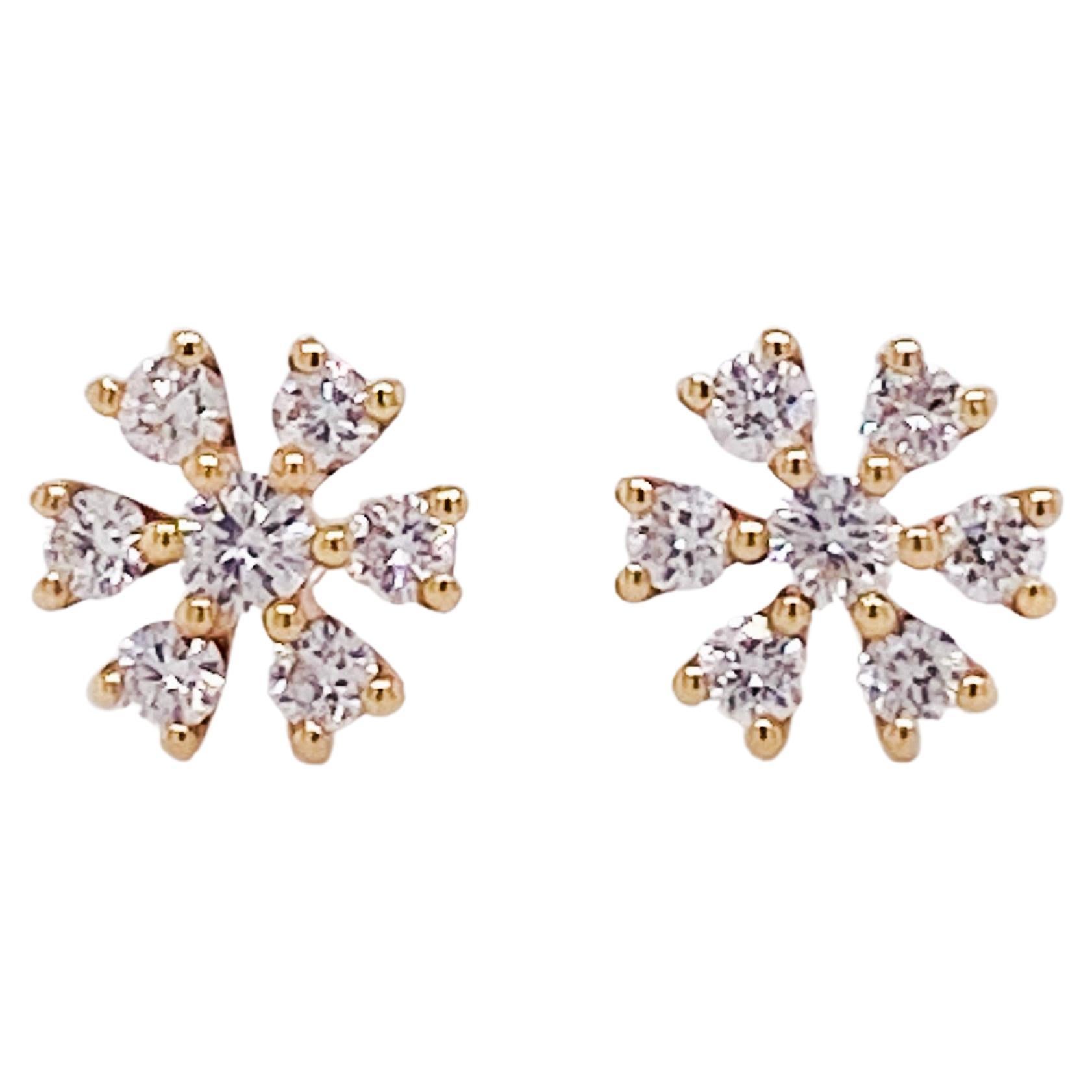 Diamond Stud Earrings, 14K Yellow Gold Diamond Earrings, Flower Diamond Cluster