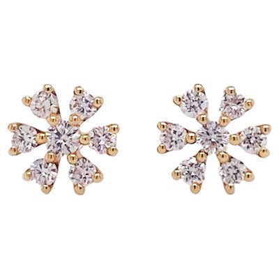 Block-Style Diamond Cluster Earrings Made in 14k Yellow Gold For Sale ...