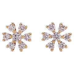 Diamant-Ohrstecker, 14 Karat Gelbgold Diamant-Ohrringe, Blumen-Diamant-Cluster