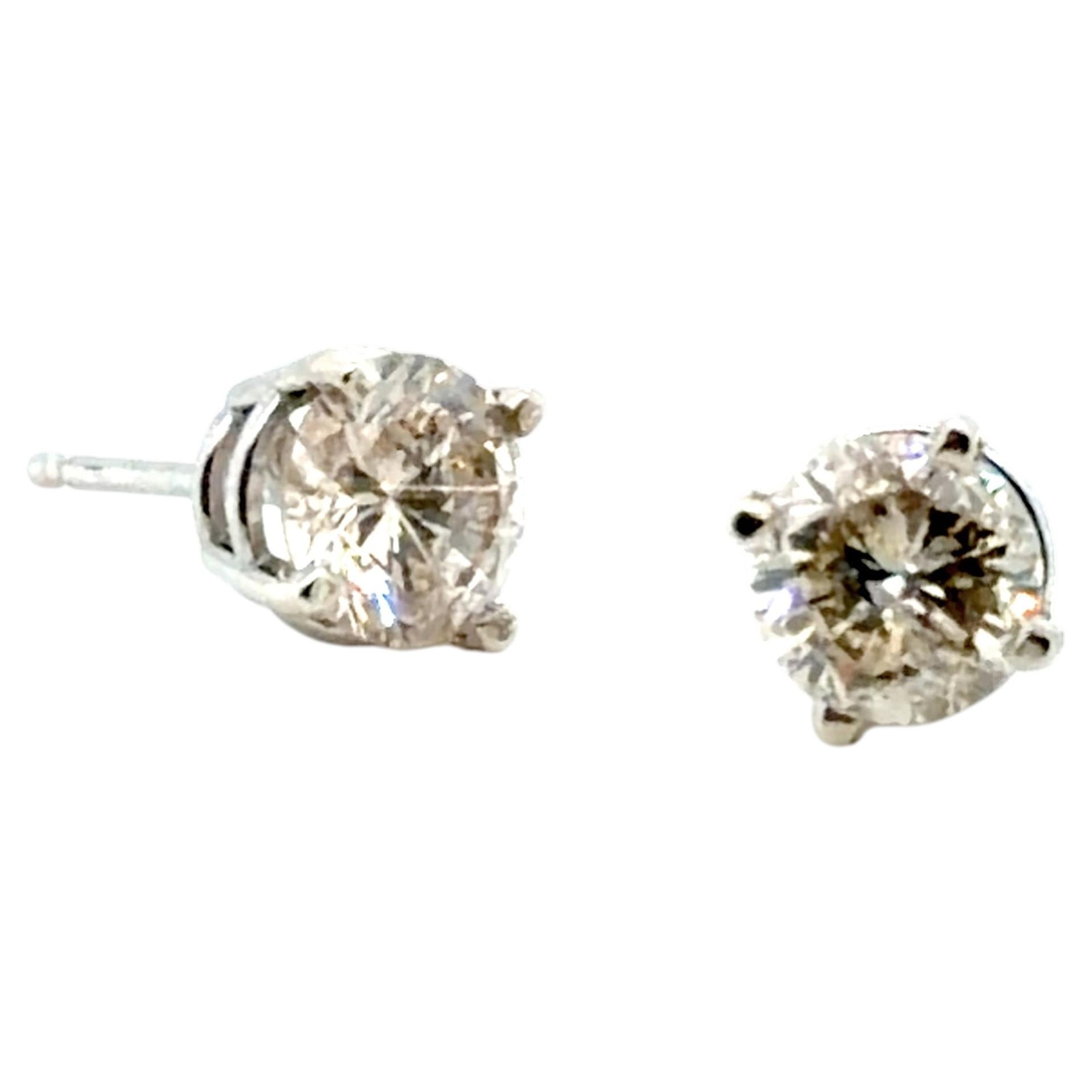 Diamond Stud Earrings 1.50ct Mined 14K 4 Prong White Gold Pushback
