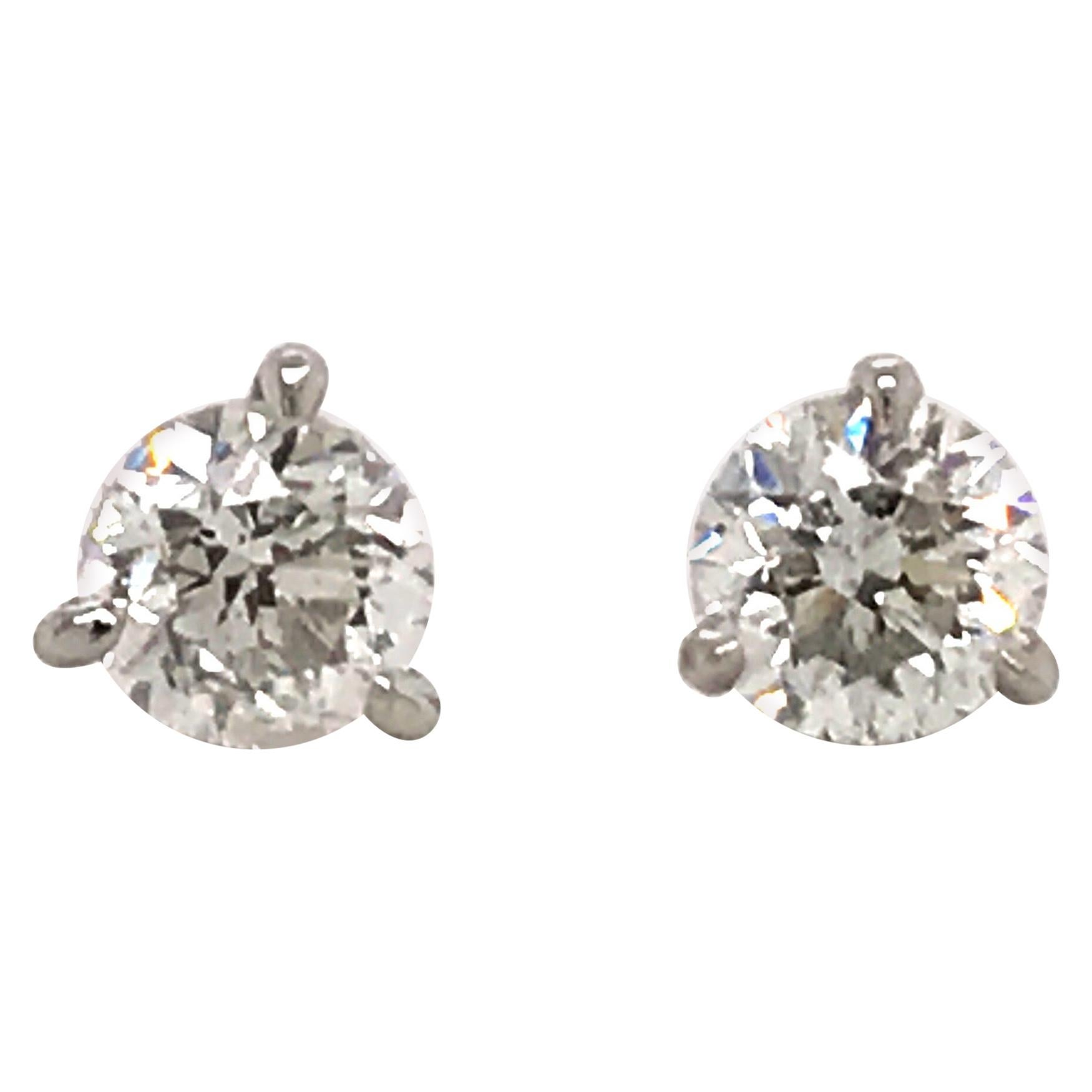 Diamond Stud Earrings 1.60 Carat E-F SI2-SI3 14 Karat White Gold
