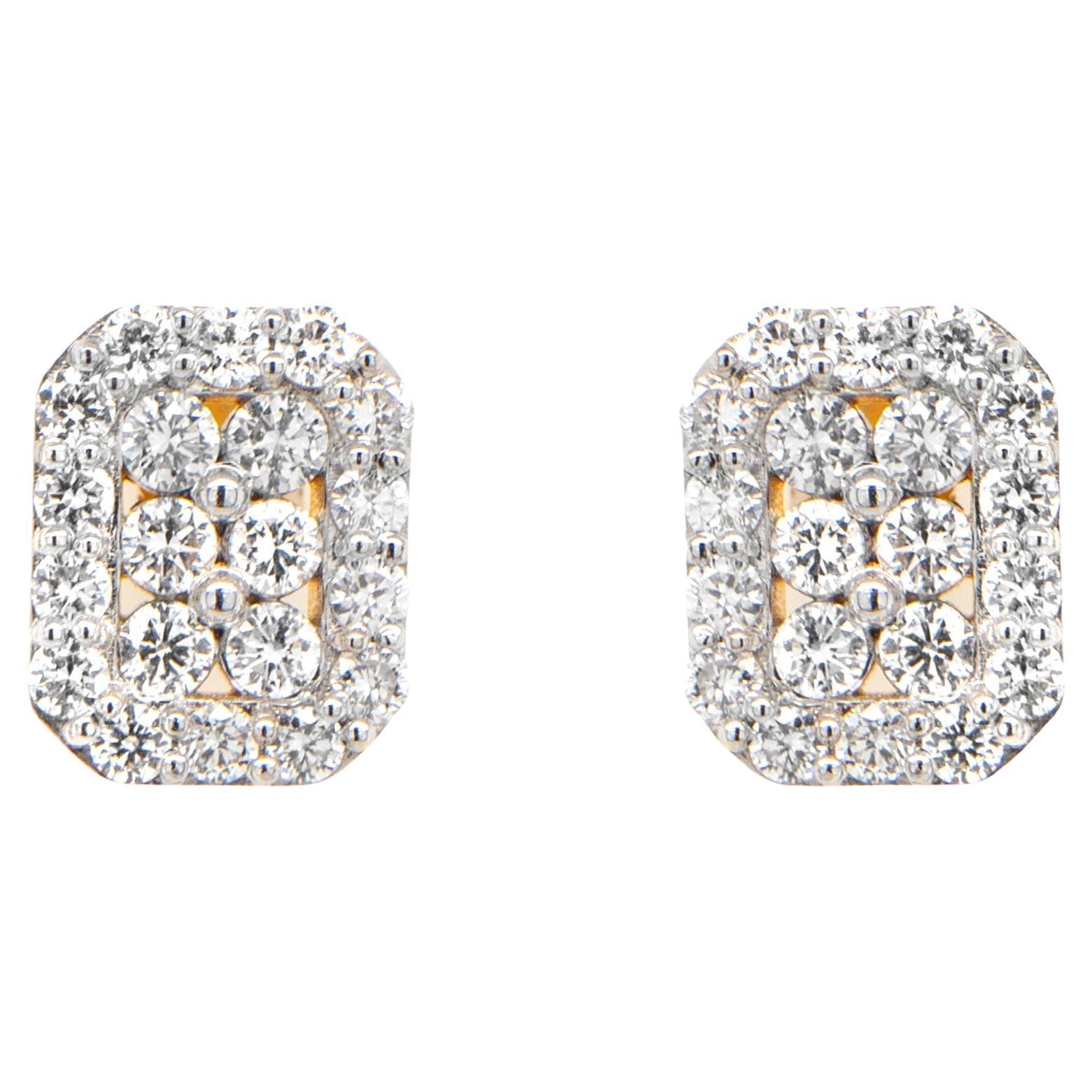 Diamond Stud Earrings 1.60 Carats Total 18k Yellow Gold For Sale