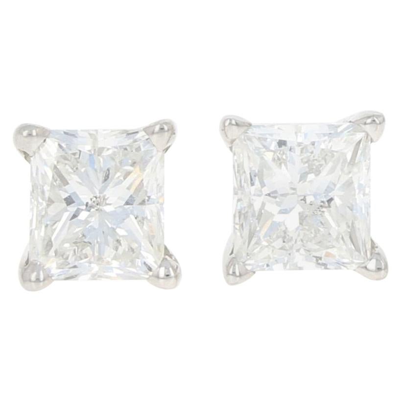 Diamond Stud Earrings, 18 Karat Gold Screw-On Pierced GIA Princess 1.55 Carat