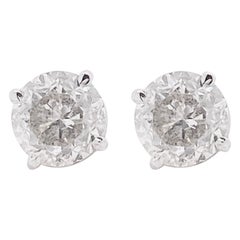 Diamond Stud Earrings, 18 Karat White Gold Round Studs, White Color, VG Clarity