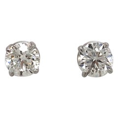 Diamond Stud Earrings 1.80 Carat I-J SI2 14 Karat White Gold