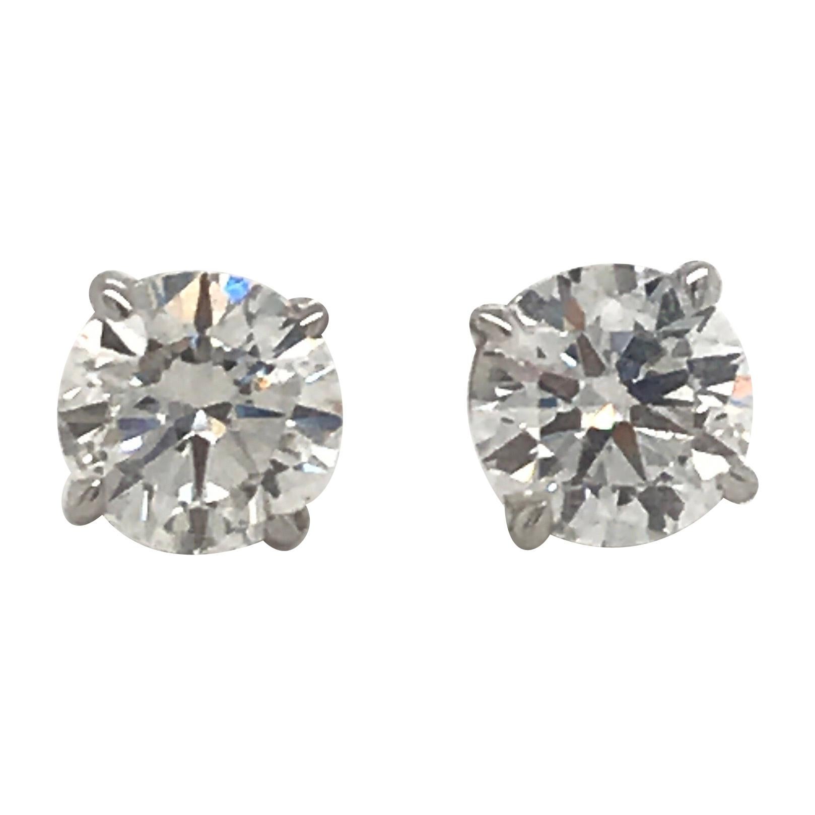 Diamond Stud Earrings 1.81 Carat G-H SI2-I1 14 Karat White Gold