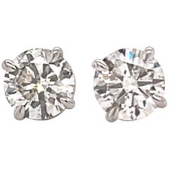 Diamond Stud Earrings 1.83 Carat J-K SI2-S13 14 Karat White Gold