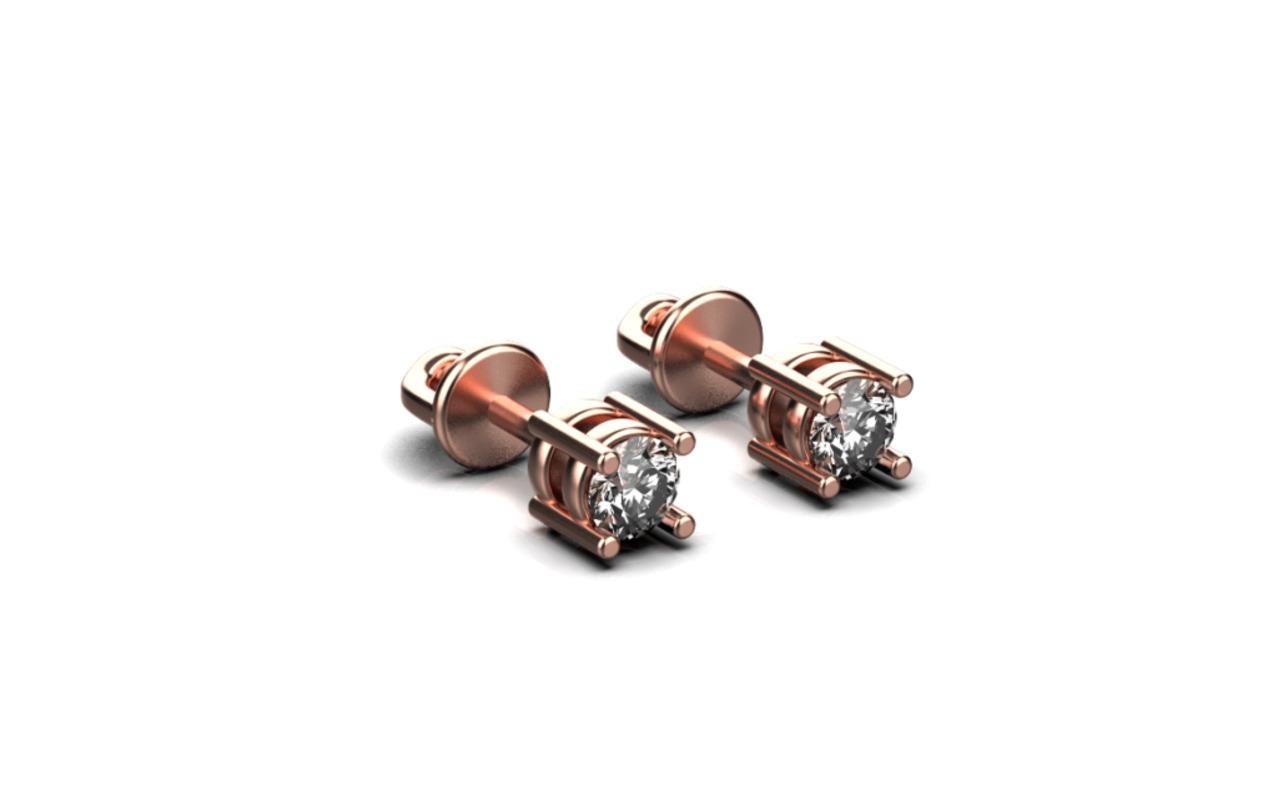 Modern Diamond Stud Earrings, 18k Rose Gold, 0.48ct For Sale