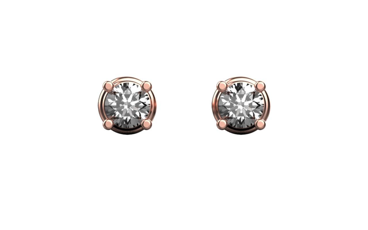 Round Cut Diamond Stud Earrings, 18k Rose Gold, 0.48ct For Sale