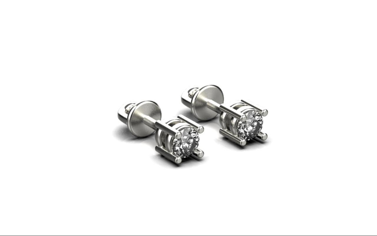 Round Cut Diamond Stud Earrings, 18k White Gold, 0.48ct For Sale