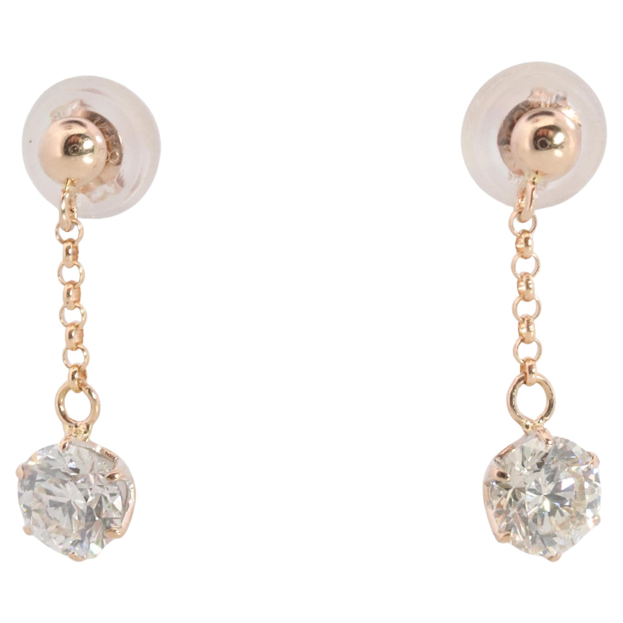 Diamond Stud Earrings. 18k YG 2/3ctw Diamond solitaire Dangle earrings.