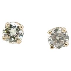 Diamond Stud Earrings 2/3 Carat 4 Prong Mined 14K Yellow Gold .65ct