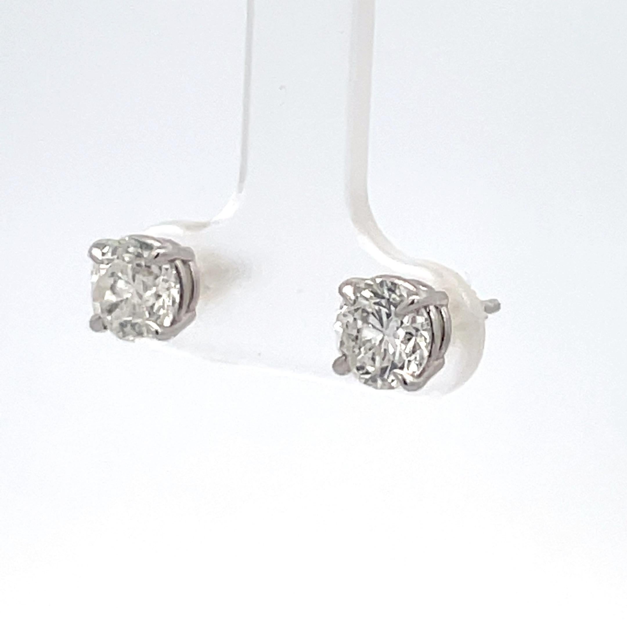 Diamond Stud Earrings 2.02 Carats H I1 14 Karat White Gold Basket Setting For Sale 1