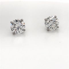 Diamond Stud Earrings 2.03 Carat F-G SI3-I1 14 Karat White Gold