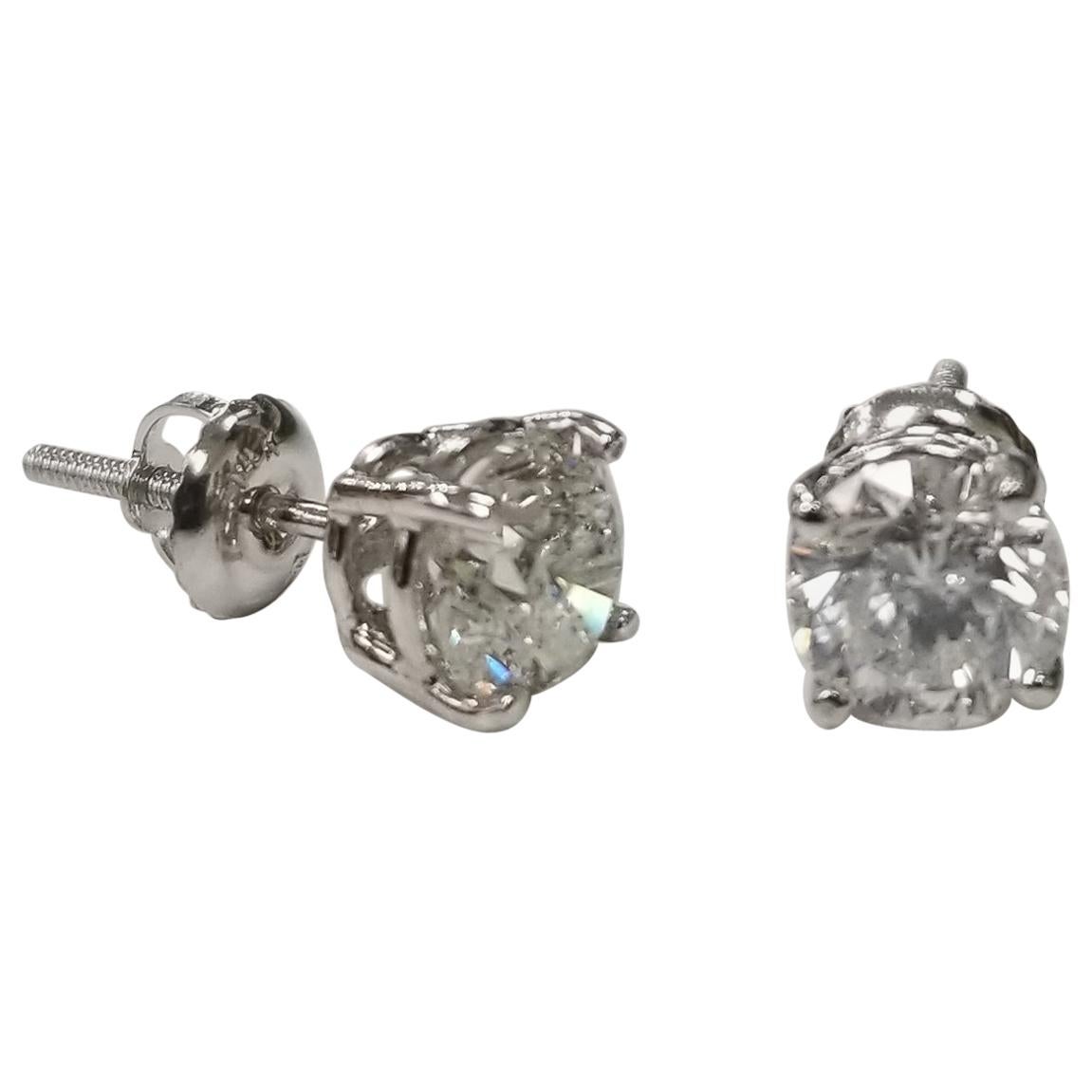 Diamond Stud Earrings 2.00 Carat, Color "F", Clarity SI2-3