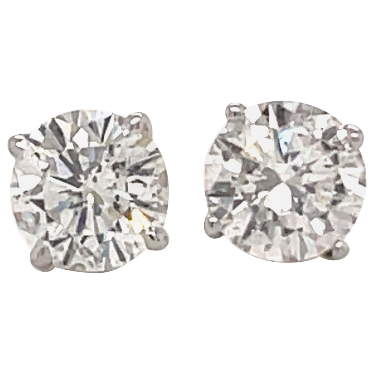 Diamond Stud Earrings 2.29 Carat H I1 18 Karat White Gold