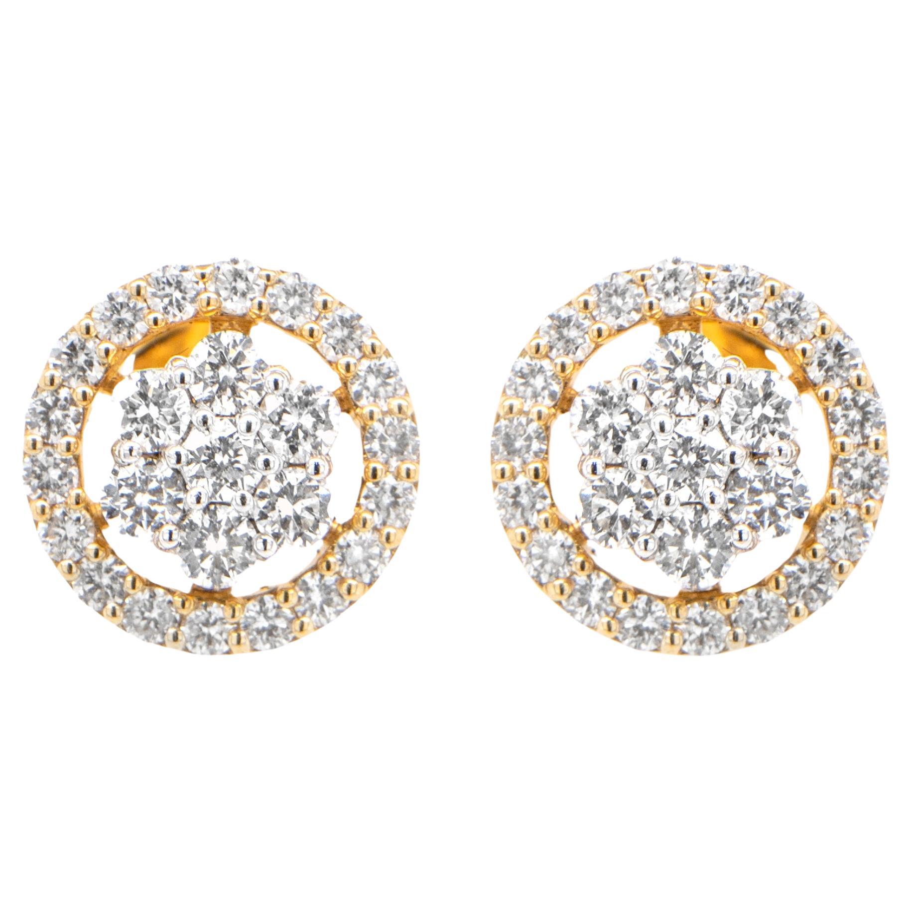 Diamond Stud Earrings 2.40 Carats Total 18k Yellow Gold For Sale