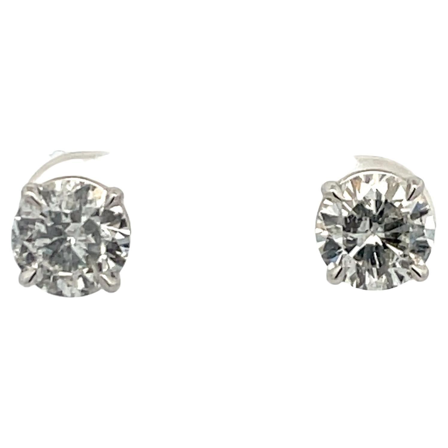 Diamond Stud Earrings 2.49 Carat H-I I1 14 Karat White Gold Basket Setting