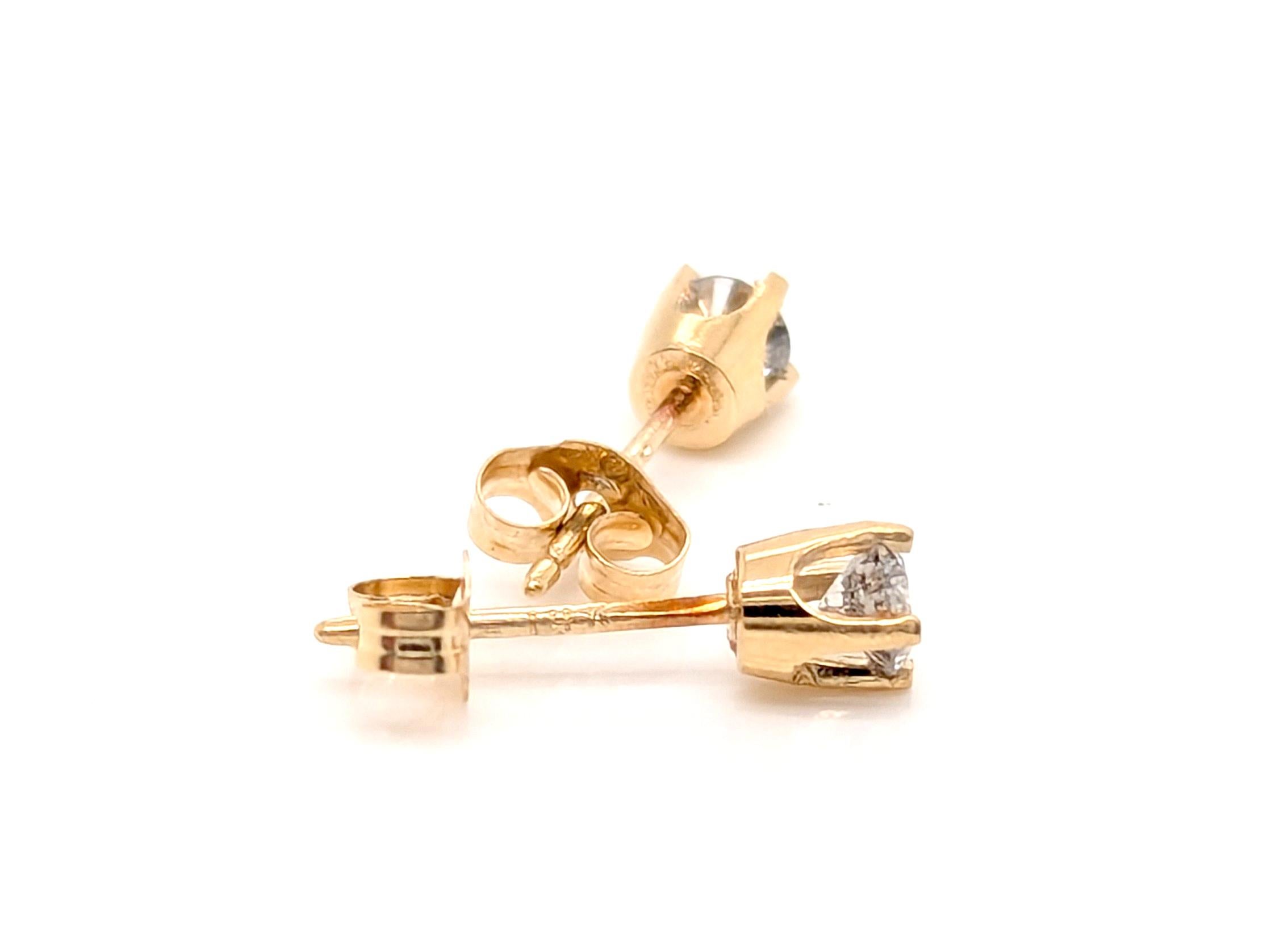 Femenino o masculino Pendientes de diamantes .25ct RBC Mined 4 garras de oro amarillo de 14 quilates Pushback en venta