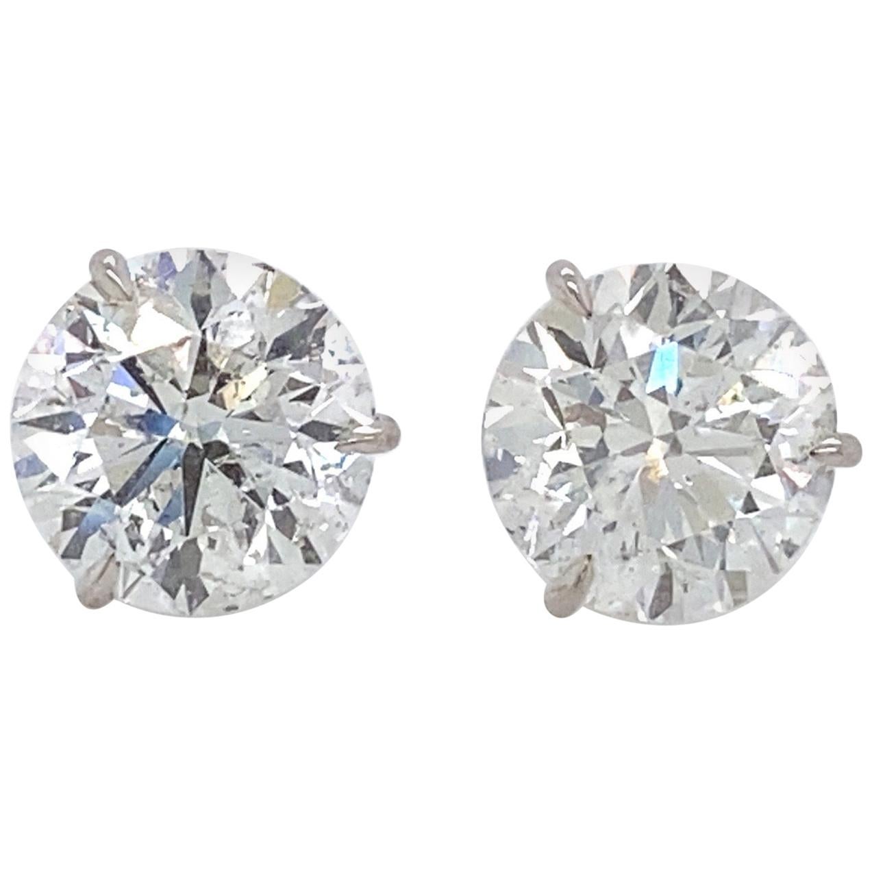 Diamond Stud Earrings 2.84 Carat H-I SI2-I1 18 Karat White Gold
