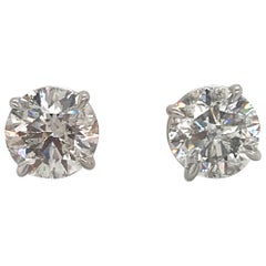 Diamond Stud Earrings 3.01 Carat F, I1 18 Karat White Gold