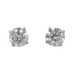 Diamond Stud Earrings 3.01 Carat H-I I1 14 Karat White Gold