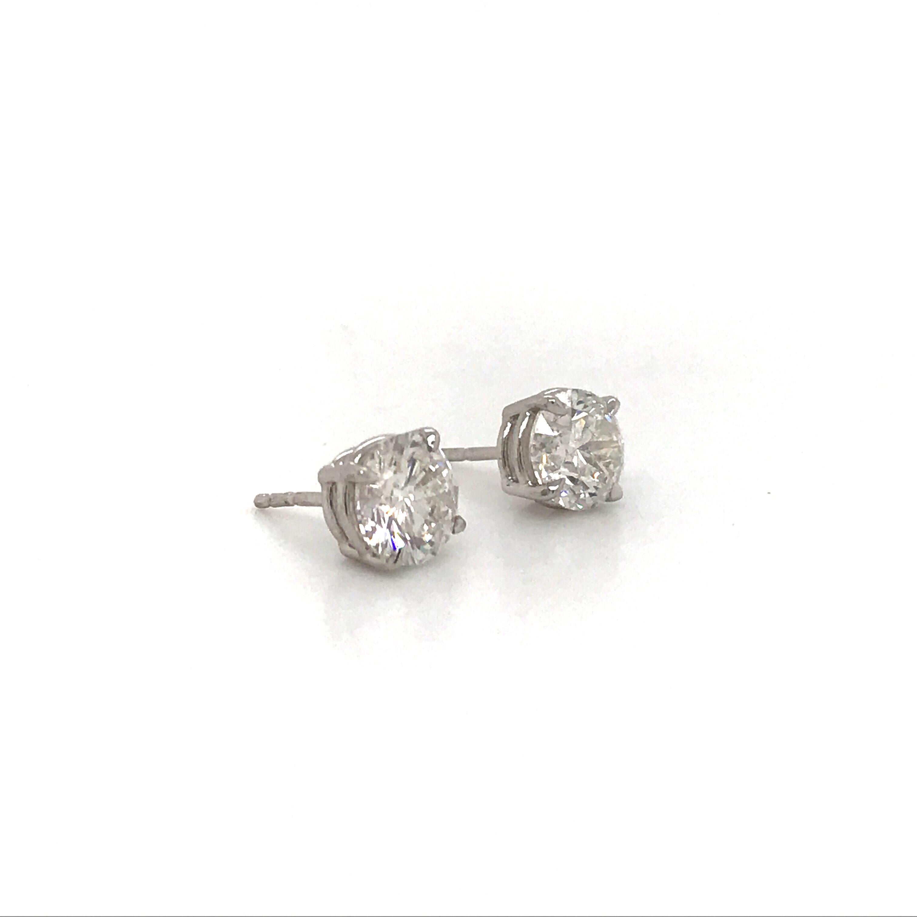 Contemporary Diamond Stud Earrings 3.01 Carat H-I I1 14 Karat White Gold