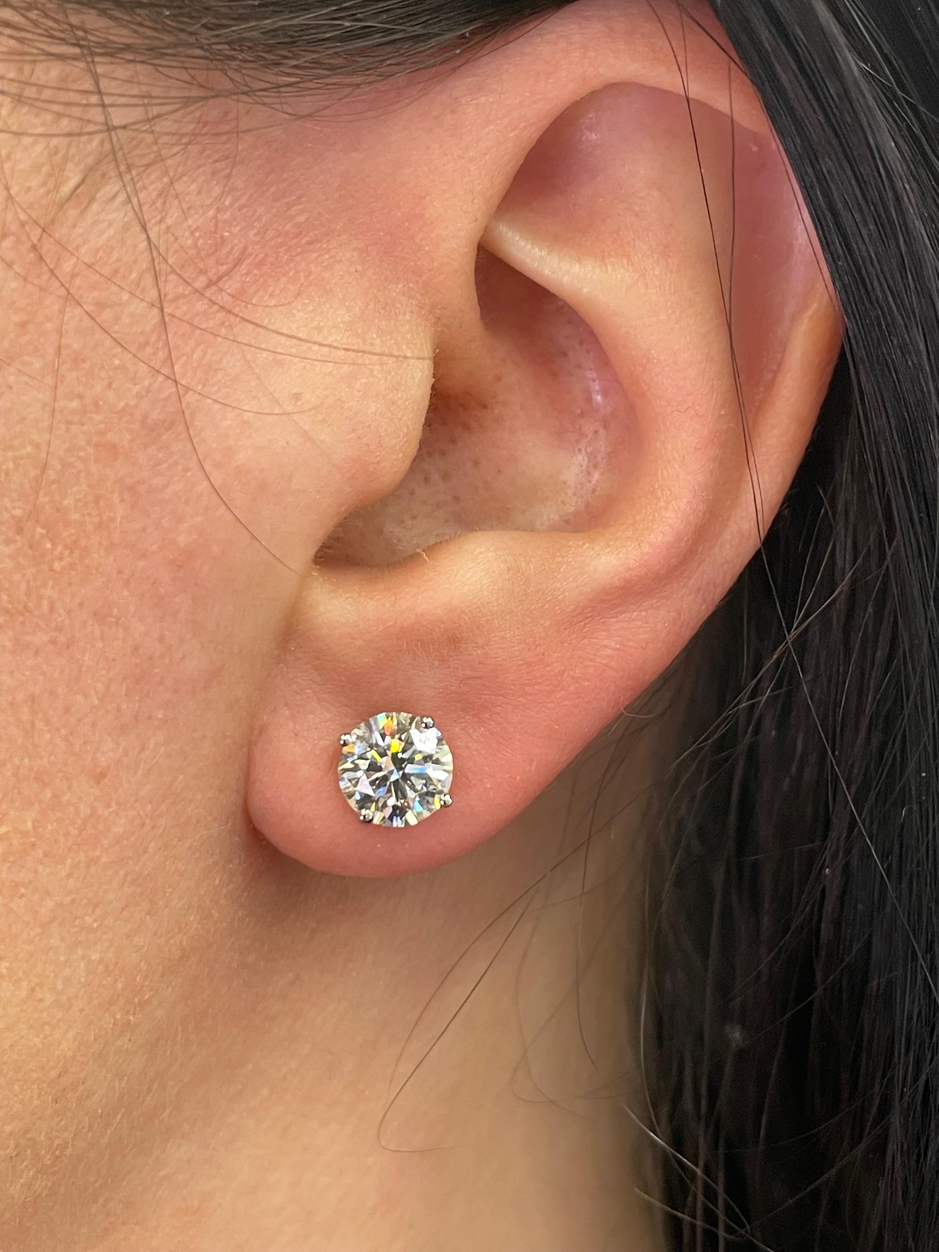 Contemporary Diamond Stud Earrings 3.02 Carats J-K SI3-I1 14 Karat White Gold Martini Setting