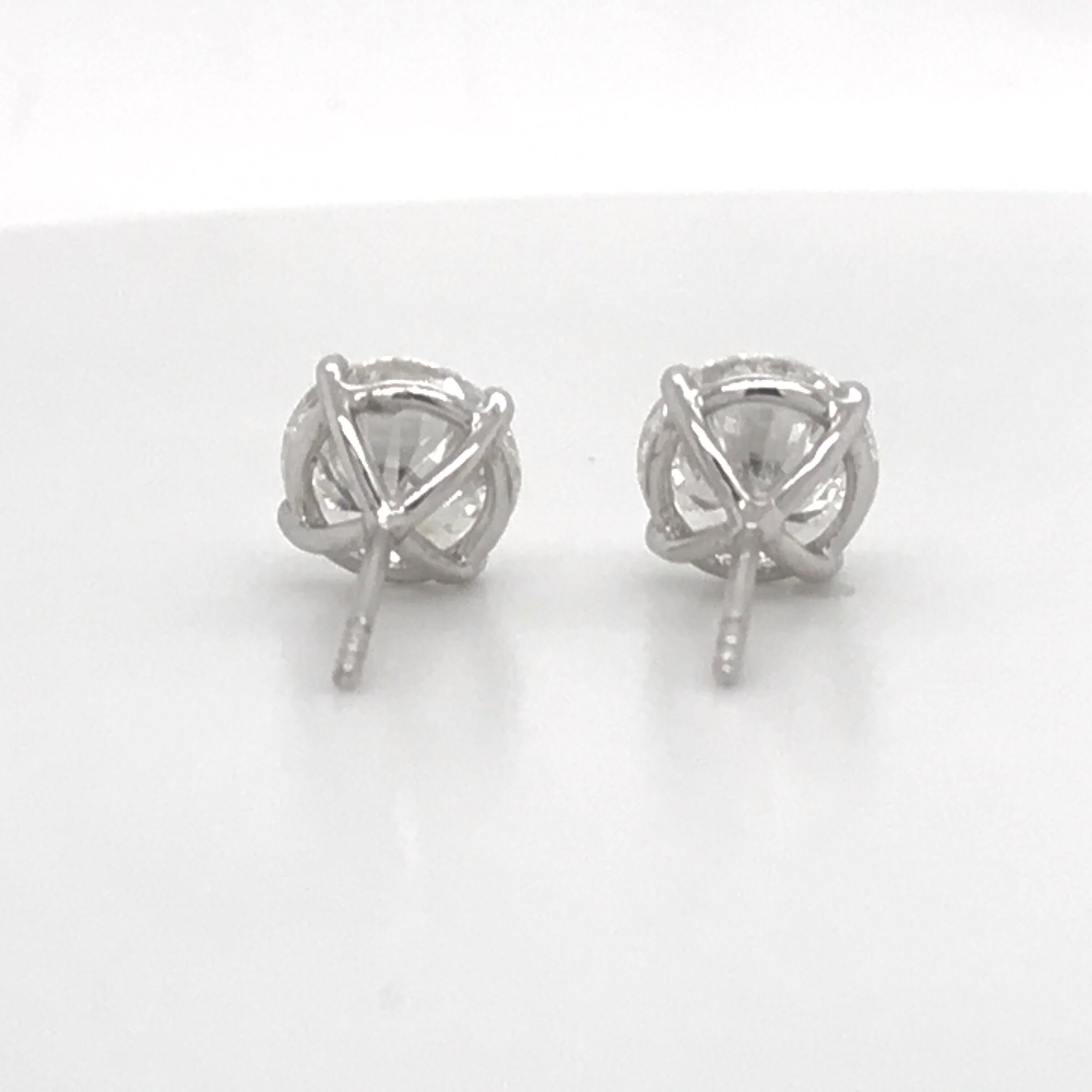 Diamond Stud Earrings 3.05 Carat H SI3-I1 18 Karat White Gold 2