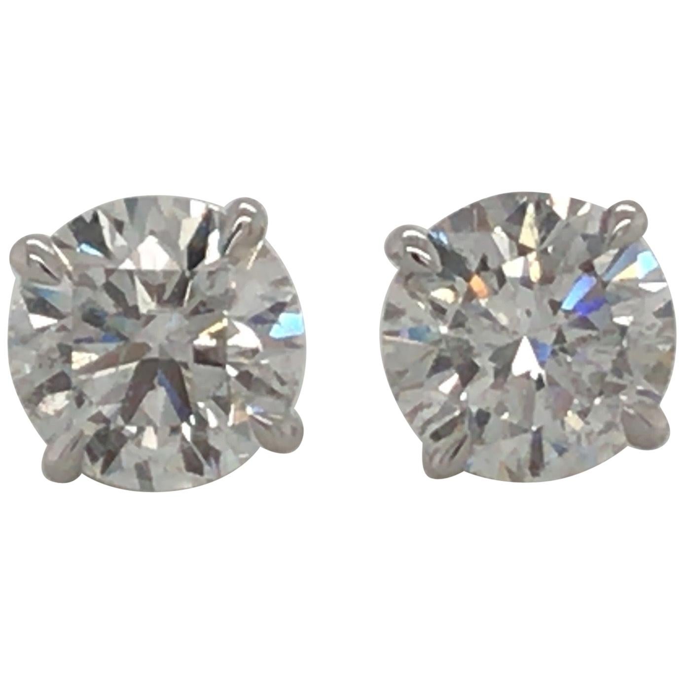 Diamond Stud Earrings 3.06 Carat G-H SI3-I1 18 Karat White Gold