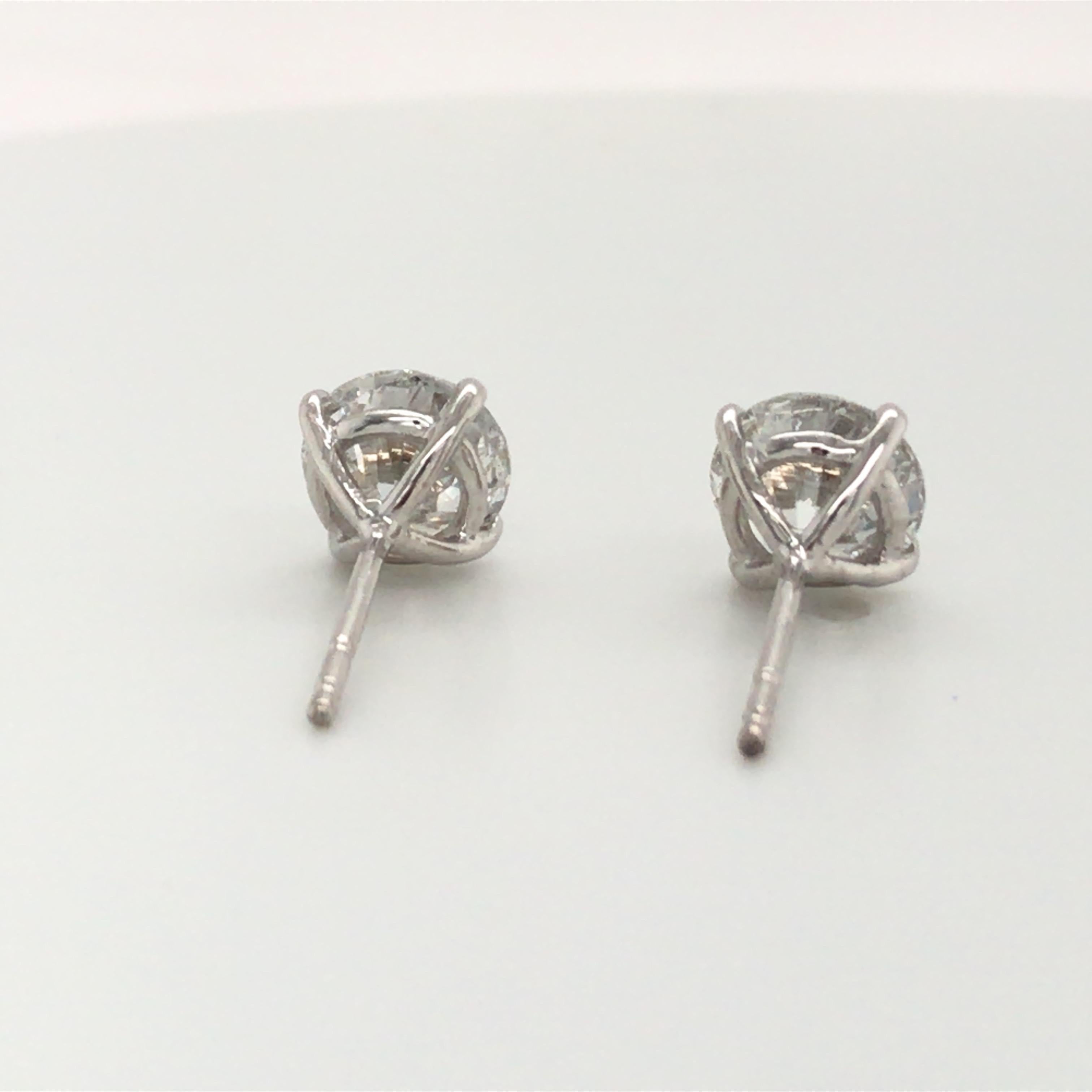 Diamond Stud Earrings 3.06 Carat G-H SI3-I1 18 Karat White Gold 1