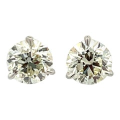 Diamond Stud Earrings 3.20 Carats K-L SI1-SI2 18 Karat White Gold Champagne Set
