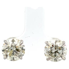 Diamond Stud Earrings 3.42 Carats K I1 18 Karat White Gold Champagne Setting