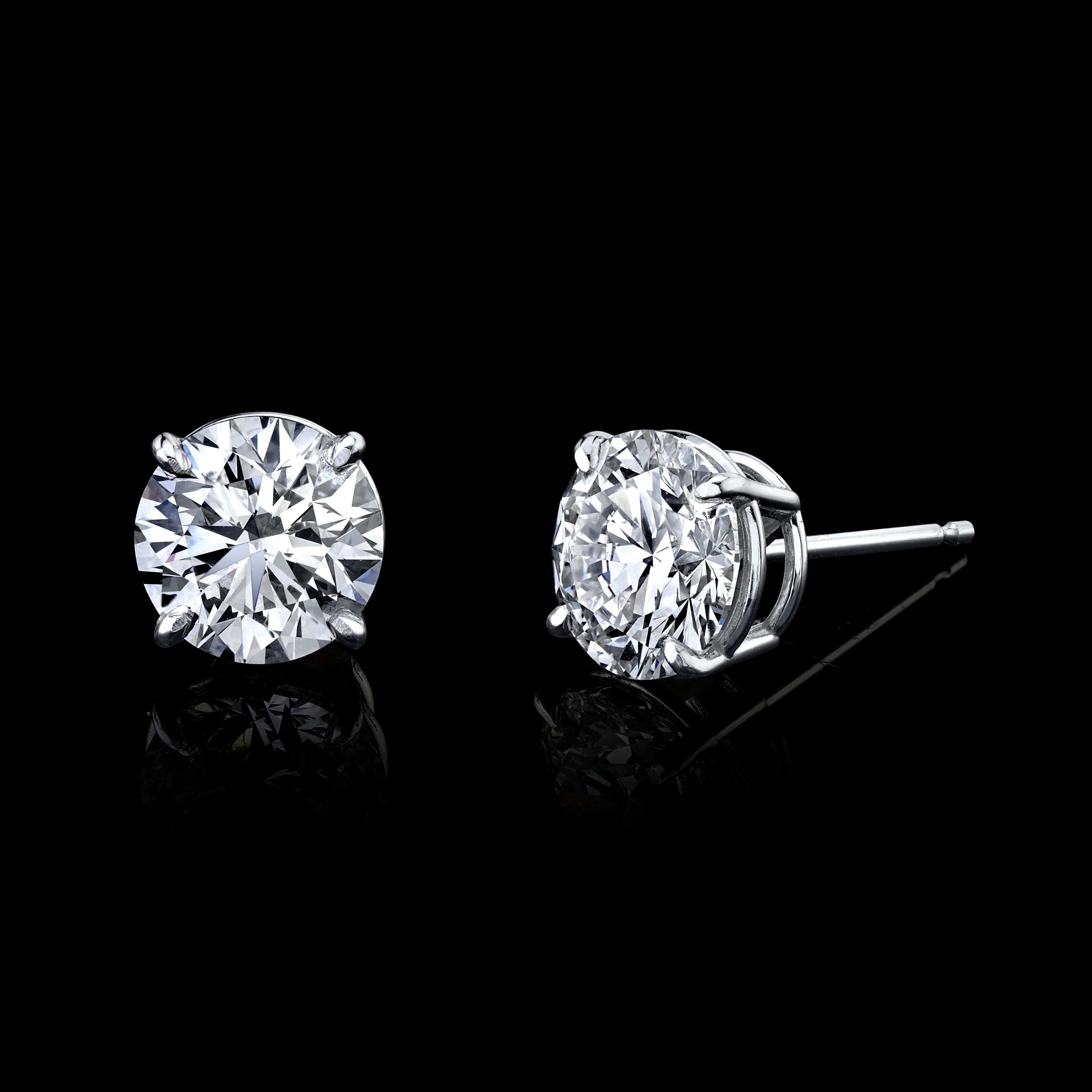 Round Cut Diamond Stud Earrings 3.53 Carat with GIA Certificates Platinum 4-Prong