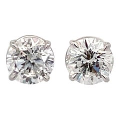 Diamond Stud Earrings 3.54 Carats F-G I1-I2 14 Karat White Gold Basket Setting