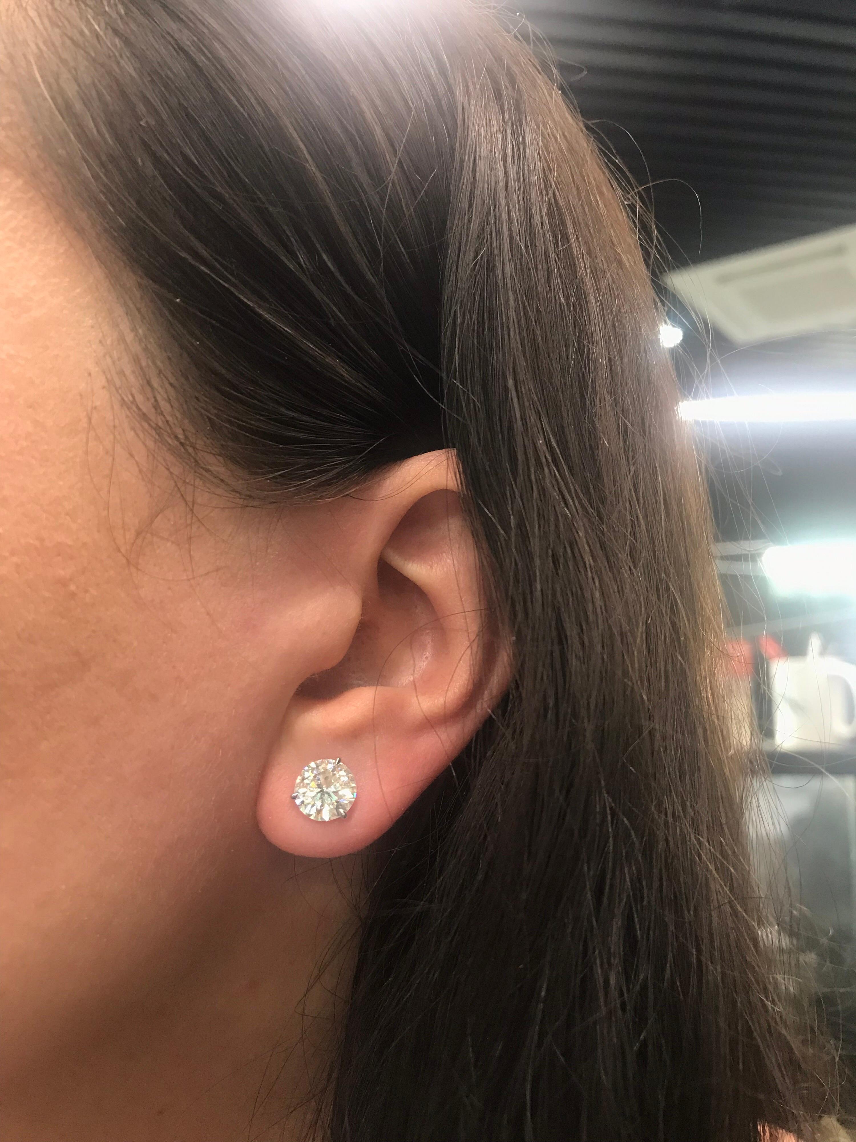 Diamond Stud Earrings 3.78 Carat J SI1-SI2 18 Karat White Gold 4