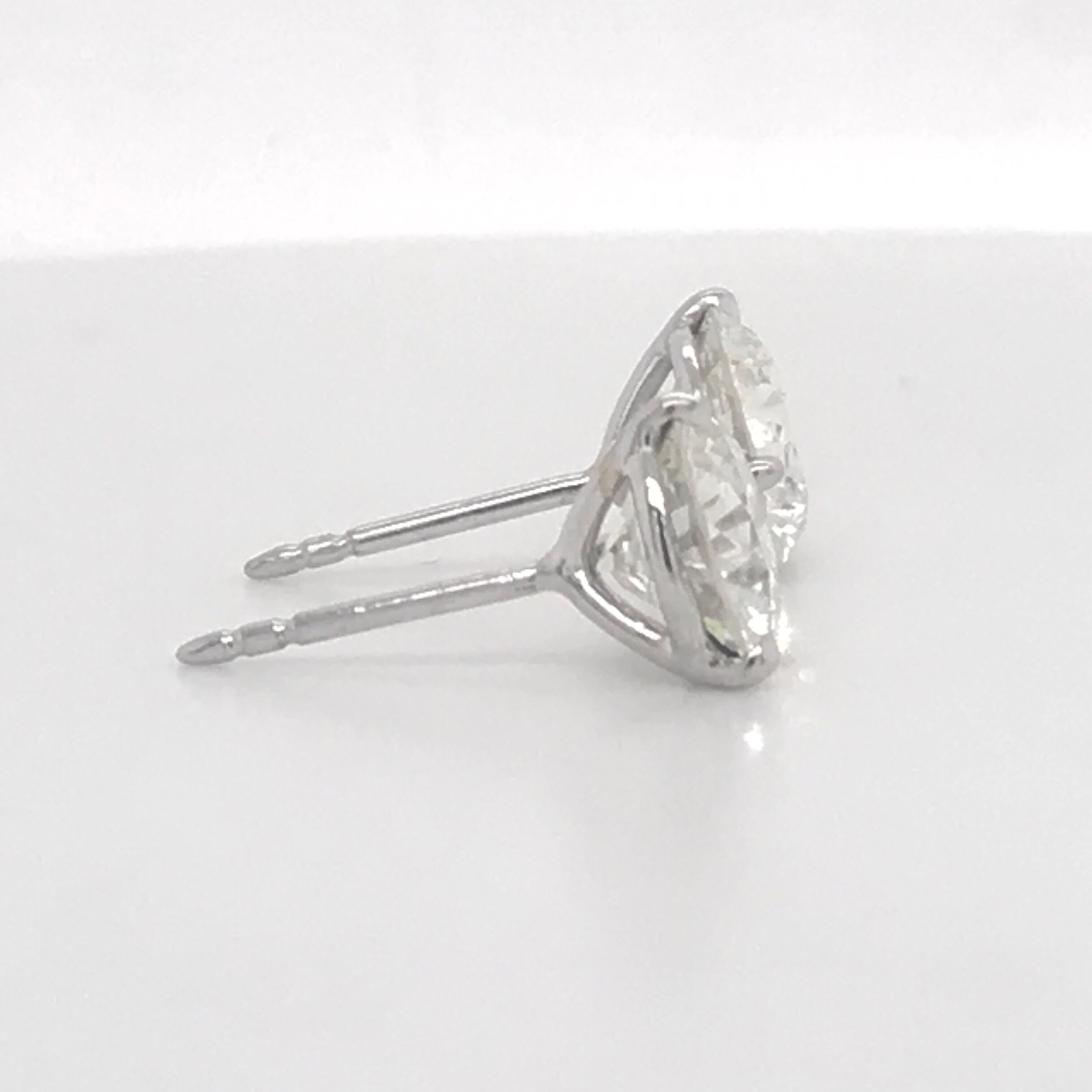 Women's or Men's Diamond Stud Earrings 3.78 Carat J SI1-SI2 18 Karat White Gold