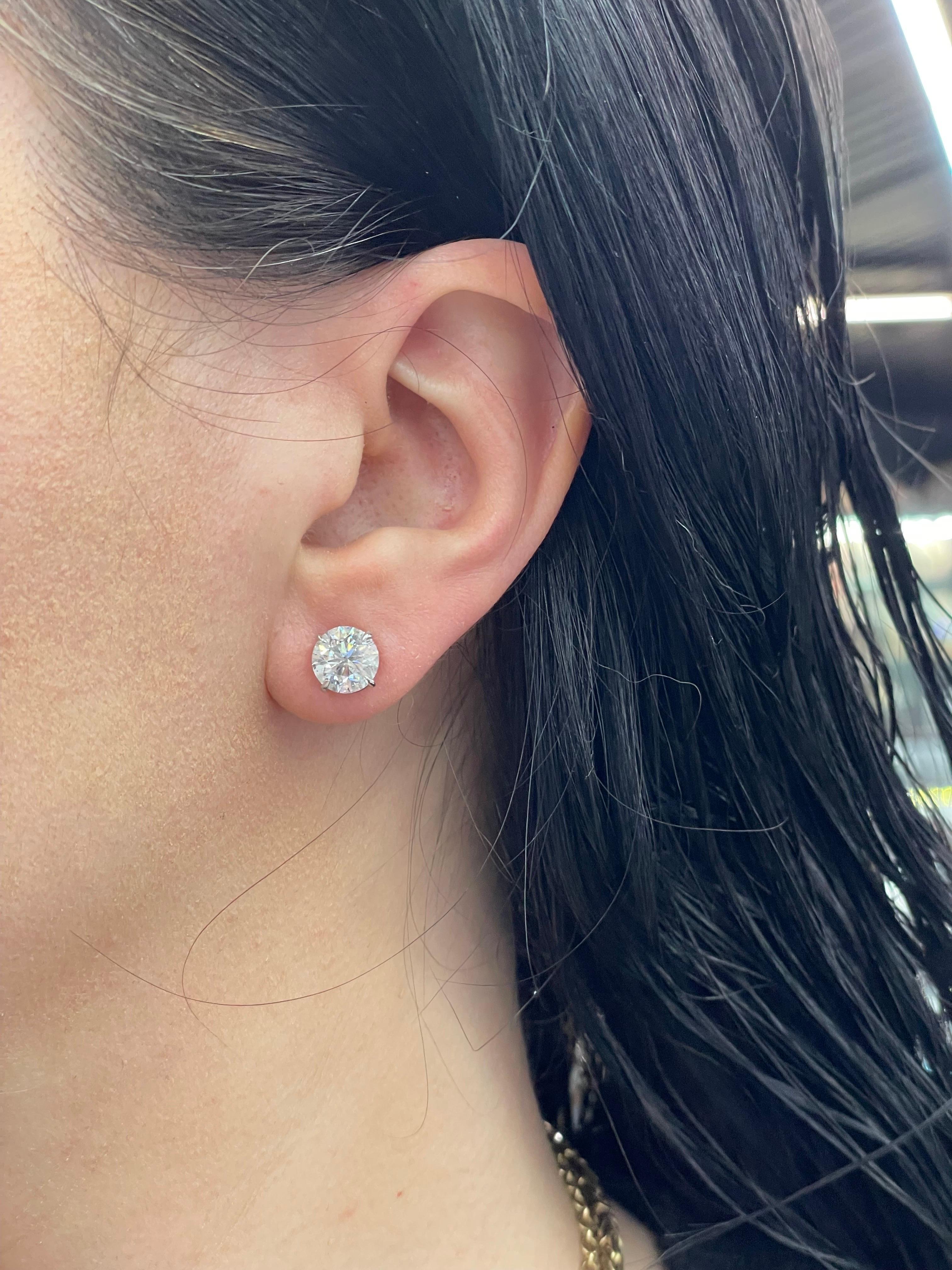 Diamond Stud Earrings 4.01 Carats G-H I1 Karat 14 Karat White Gold Basket Set 1