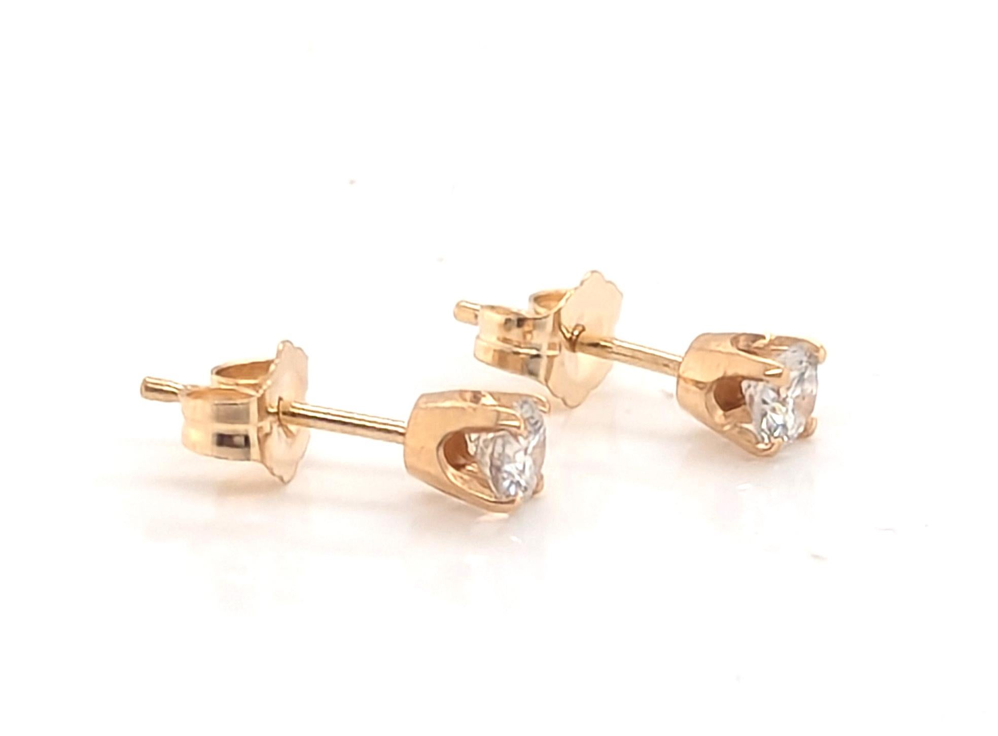 Round Cut Diamond Stud Earrings .40ct Mined F VS RBC 4 Prong 14K Yellow Gold For Sale