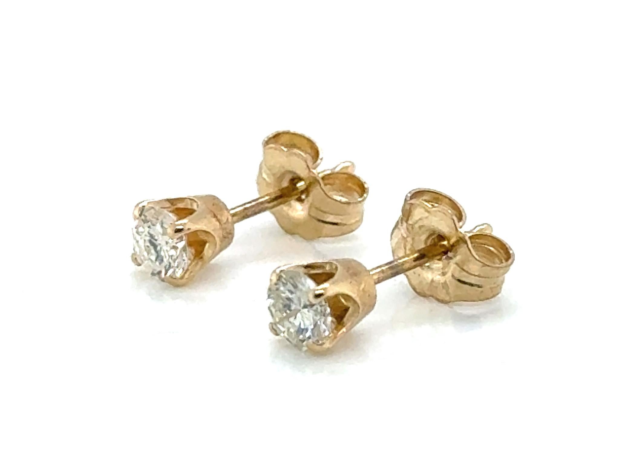 Boucles d'oreilles diamant .40ct Mined G-H VS2 RBC 4 Prong 14K Yellow Gold