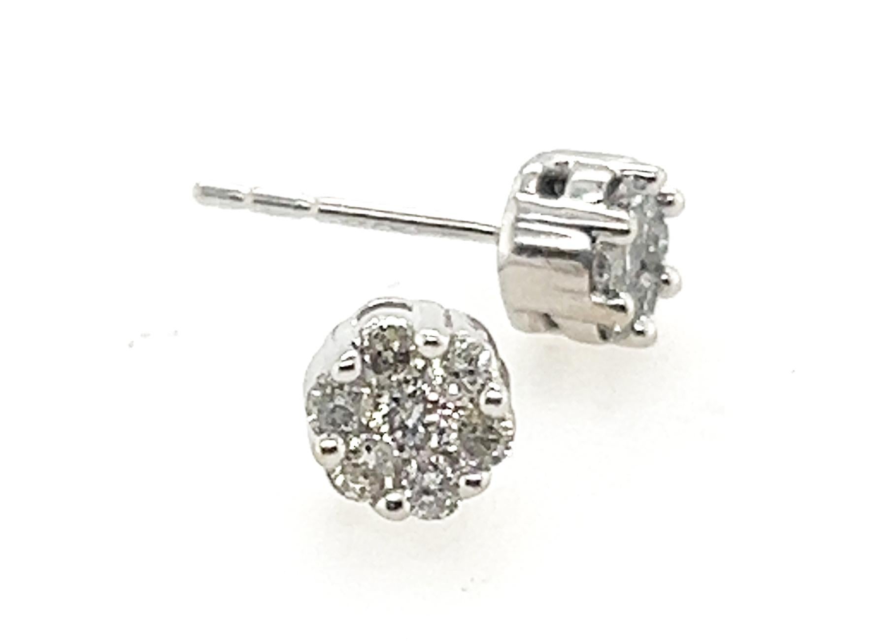 Round Cut Diamond Stud Earrings .40ct White Gold F-H Cluster For Sale