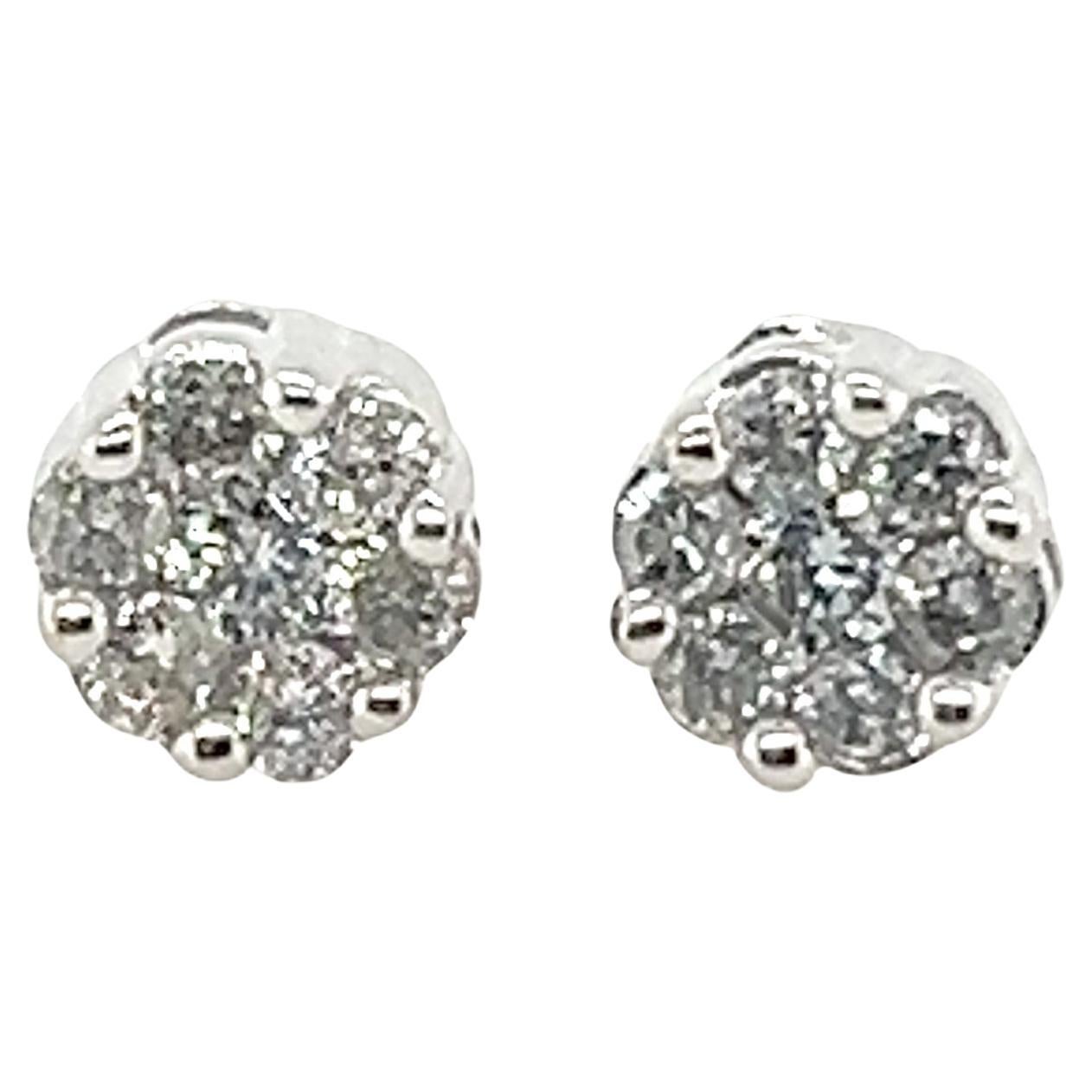 Diamond Stud Earrings .40ct White Gold F-H Cluster For Sale
