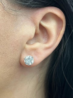 Diamond Stud Earrings 4.66 Carats G-H I1 18 Karat White Gold Champagne Setting