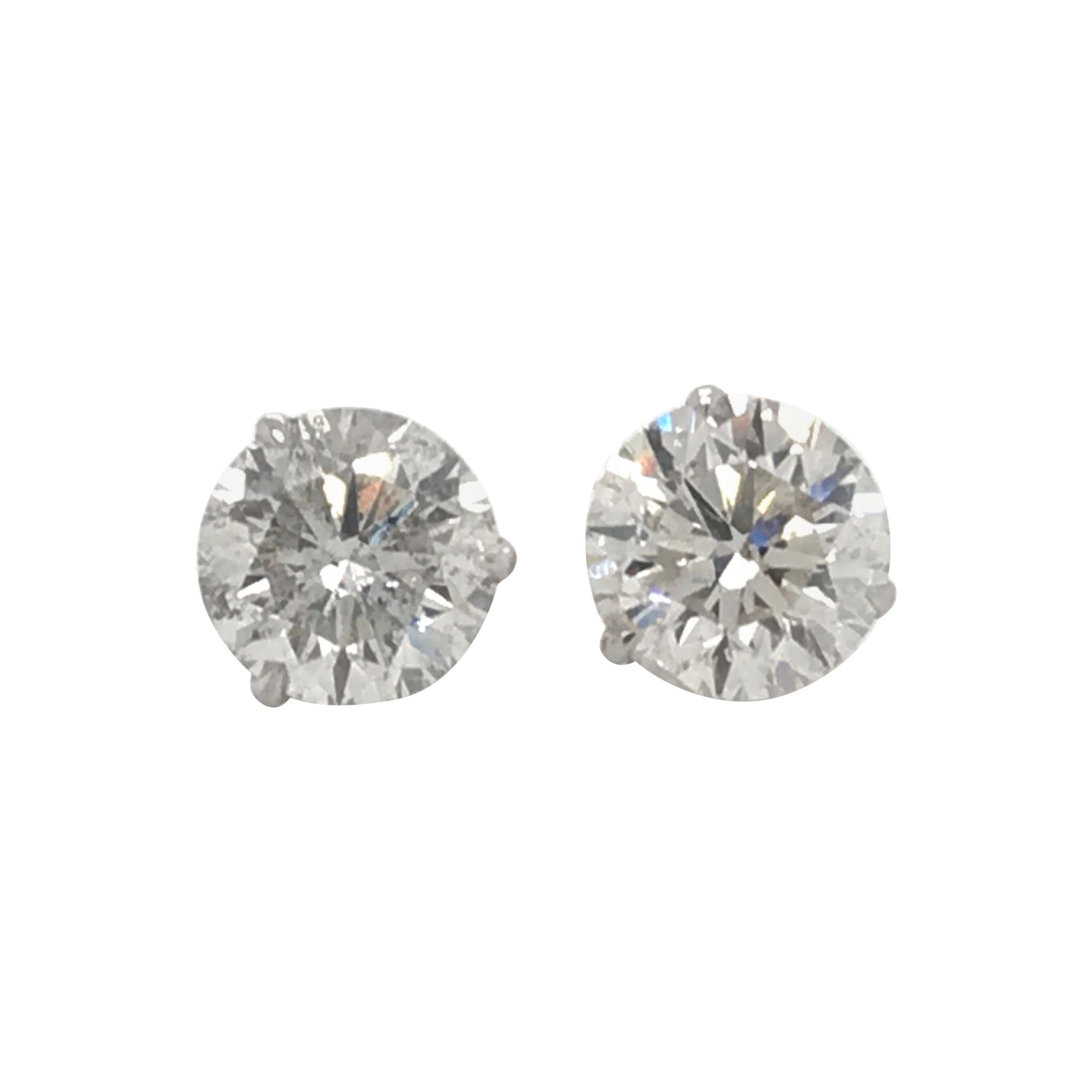 Diamond Stud Earrings 4.87 Carat I-J I1 14 Karat White Gold