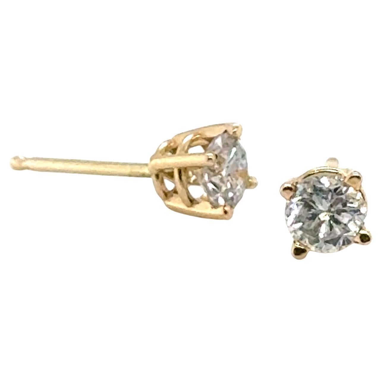 Boucles d'oreilles diamant .50ct Mined F-G RBC 4 Prong 14K Yellow Gold en vente