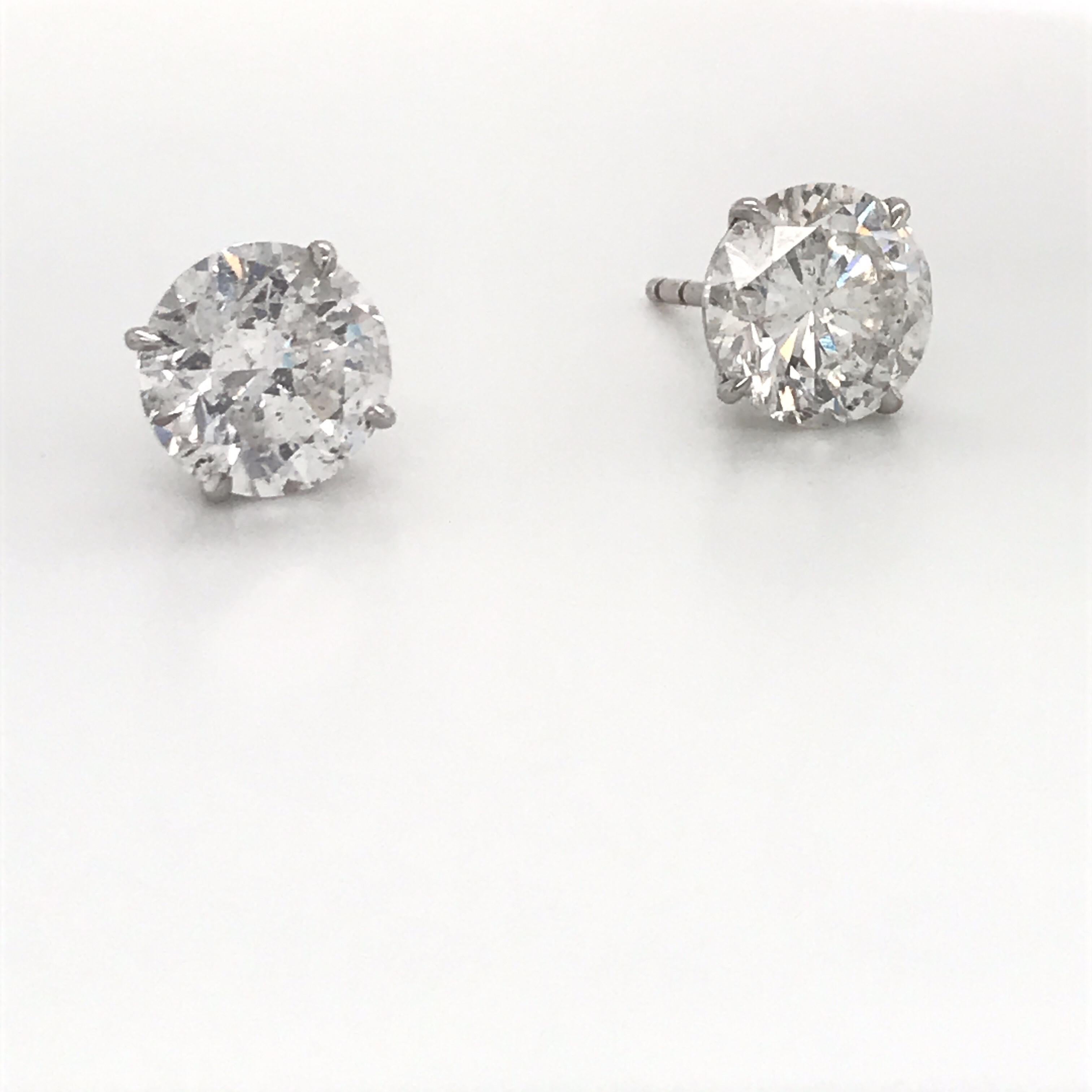Contemporary Diamond Stud Earrings 6.09 Carat G-H I1 18 Karat White Gold