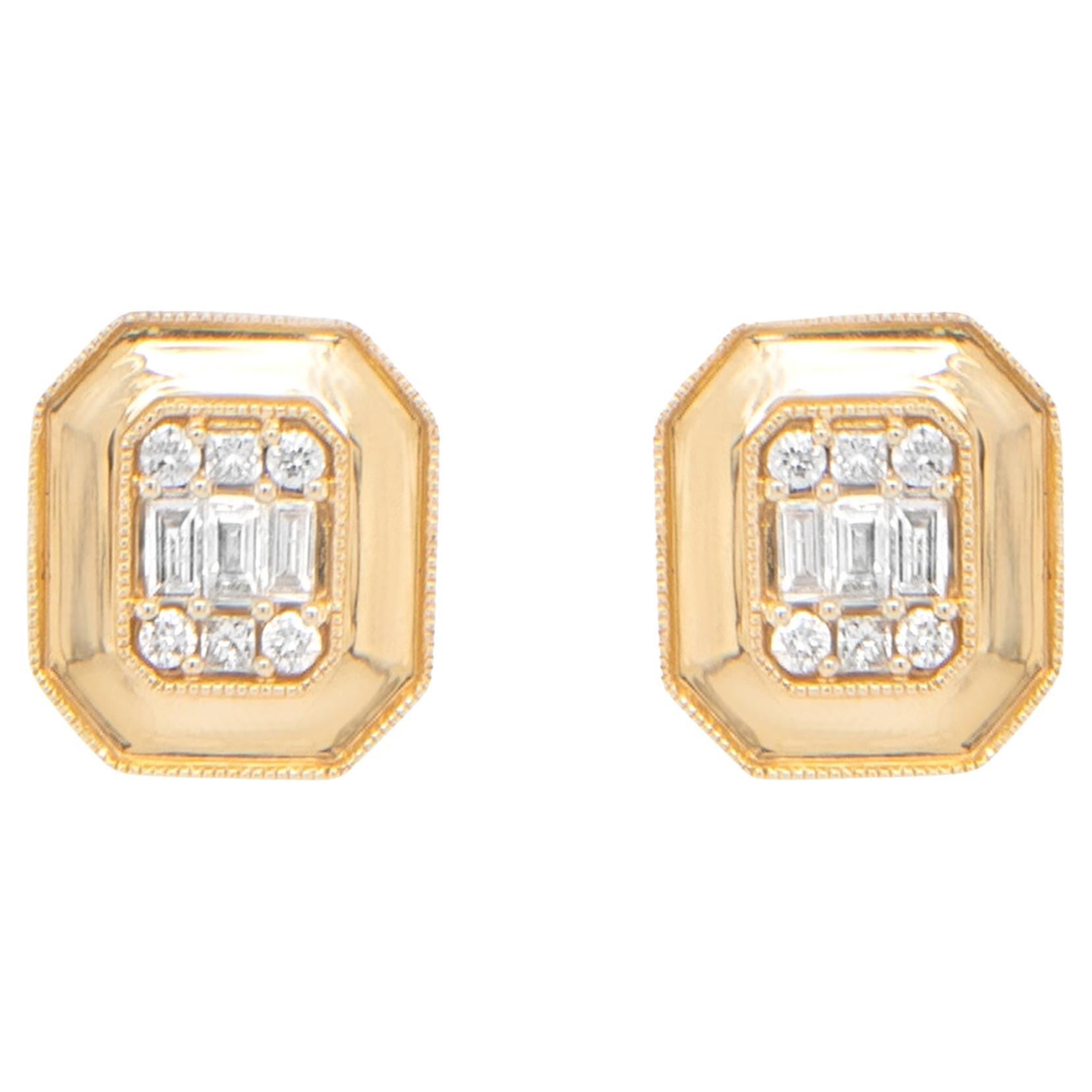 Diamond Stud Earrings .80 Carats Total 14k Yellow Gold For Sale